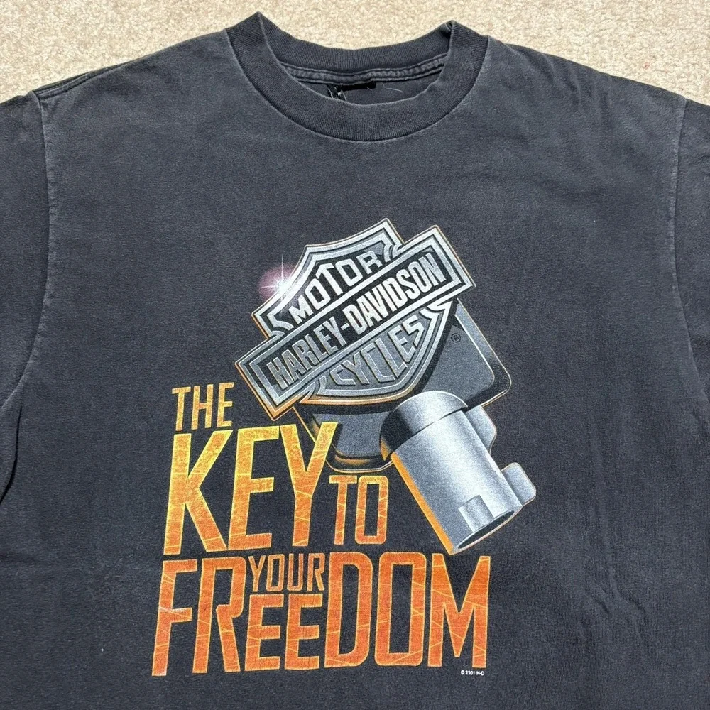 Vtg Harley-Davidson Shirt Mens Medium‎ Black Key to Freedom Eagle New York 2001